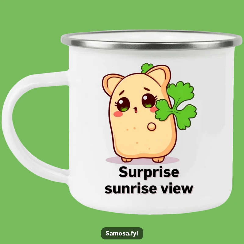 Funny Surprised Samosa Coriander Camping Mug - Rugged & Comical Outdoor Gear