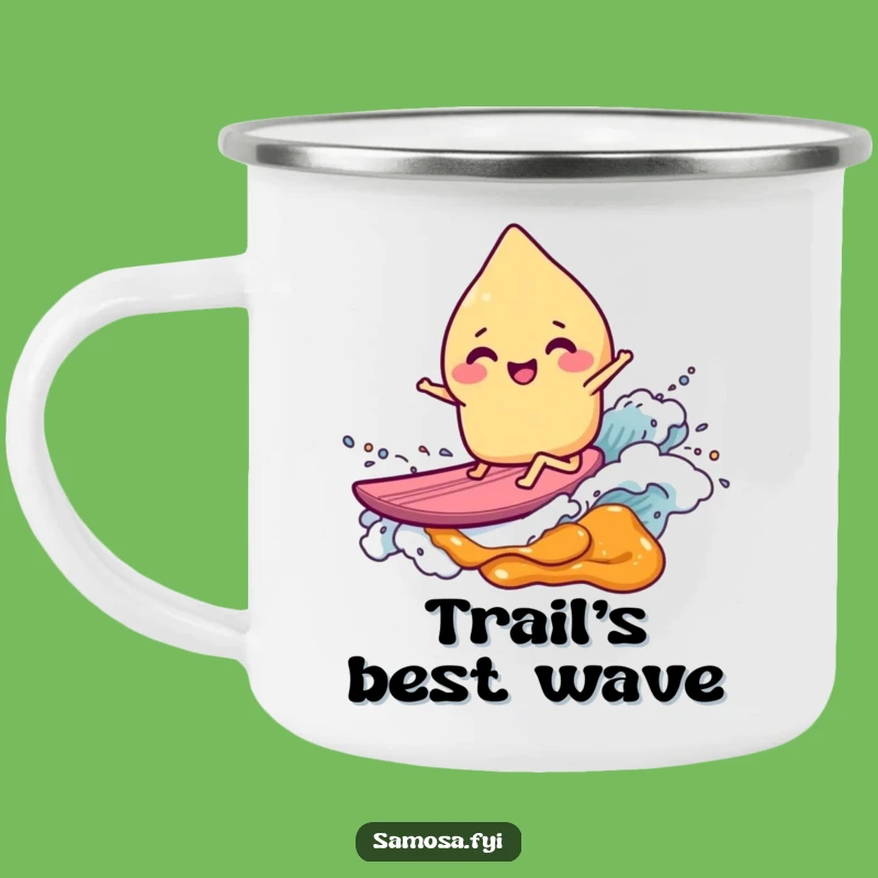 Funny Samosa Surfer Camping Mug: Adventure and Laughs on the Trail, a Great Funny Gift!