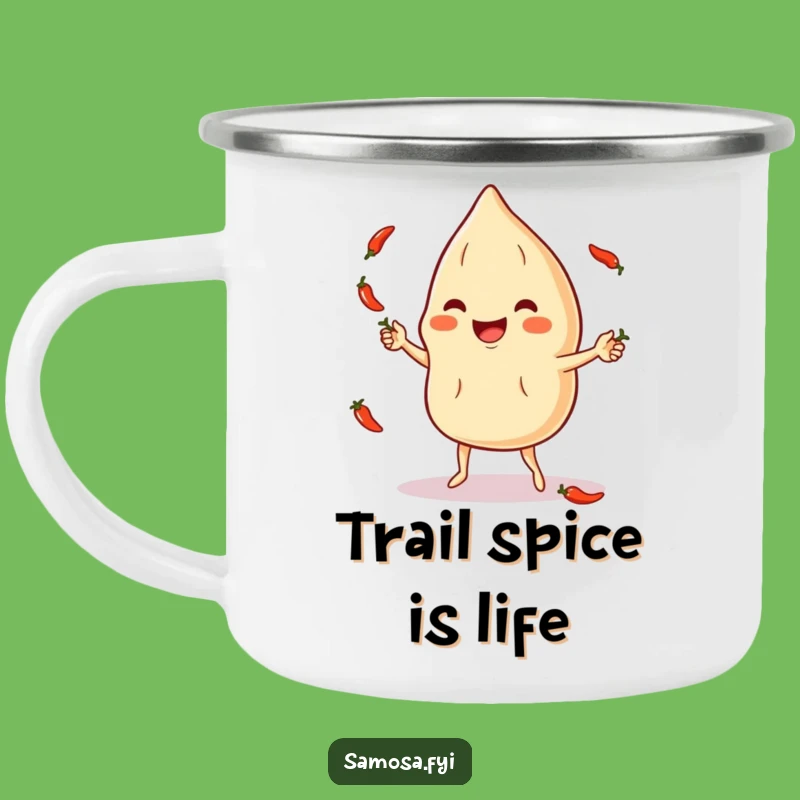 Funny Samosa Chili Pepper Juggling Camping Mug - Adventure Fuelled by Laughs!