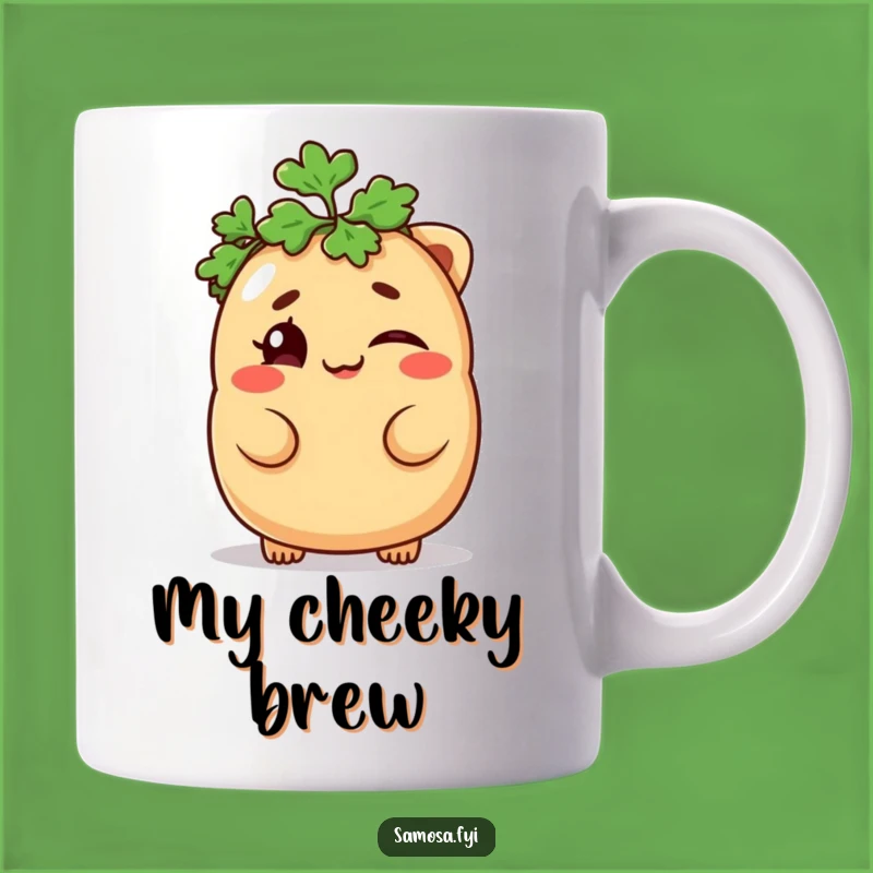 Funny Samosa Wink Mug - Mischievous Parsley Hat Treat Gift