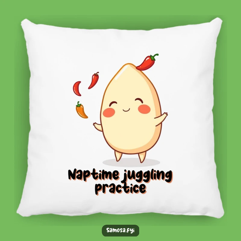 Funny Samosa Juggling Peppers Pillow - Cozy Comical Indian Snack Decor