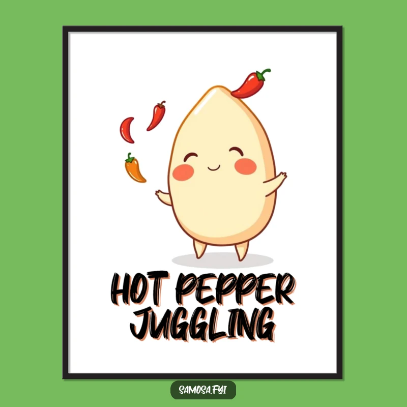 Funny Samosa Juggling Peppers Digital Art - Vibrant & Comical Snack Decor