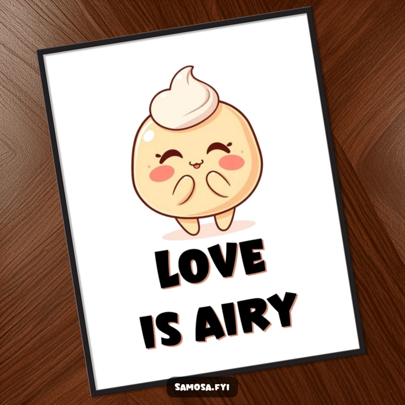High-quality digital art print of a blushing pastry puff character blowing a kiss, perfect for adding sweet charm.