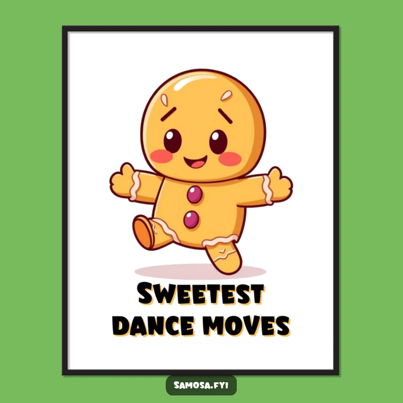 Funny Gingerbread Cookie Dance Digital Art - Instant Holiday Decor, Humorous Gift