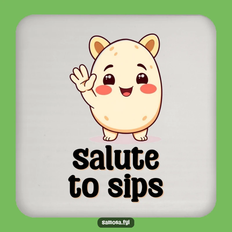 Funny Samosa Coasters (Set of 4): Animated Character Saluting, Protect Furniture Hilariously