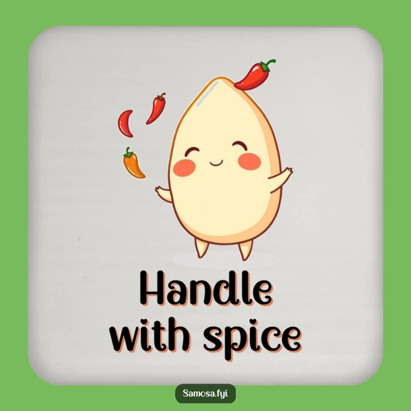 Funny Samosa Juggling Peppers Drink Coaster - Protect Surfaces with Humor