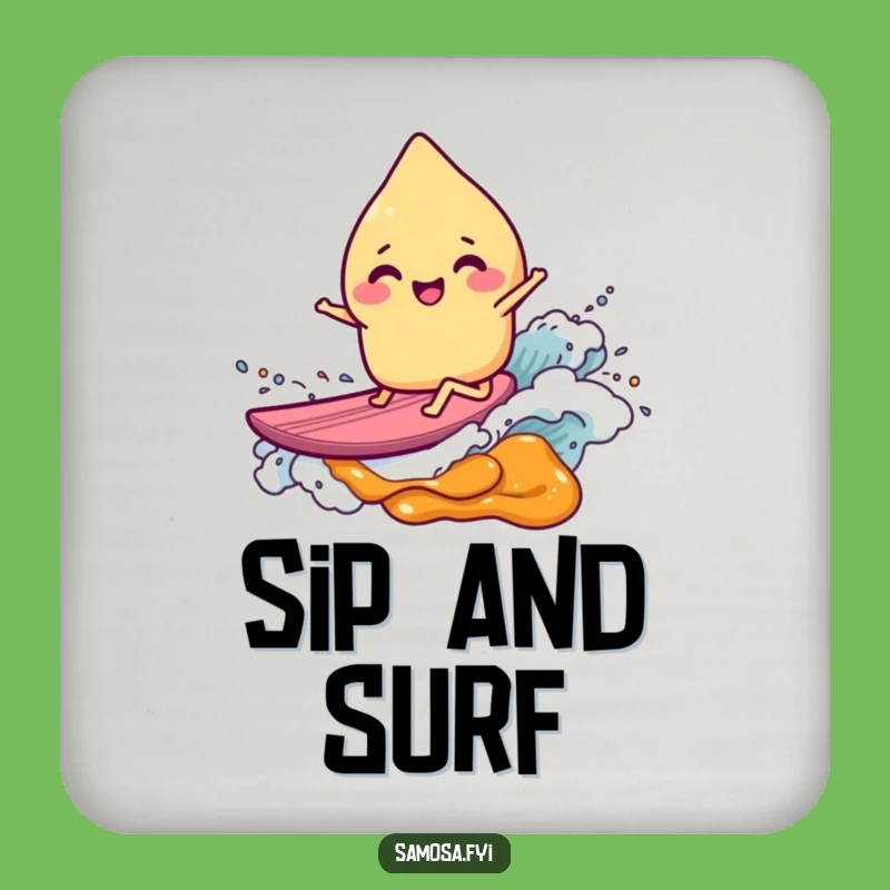 Funny Samosa Surfer Coaster Set: Protect Surfaces with Humor, a Perfect Funny Gift!