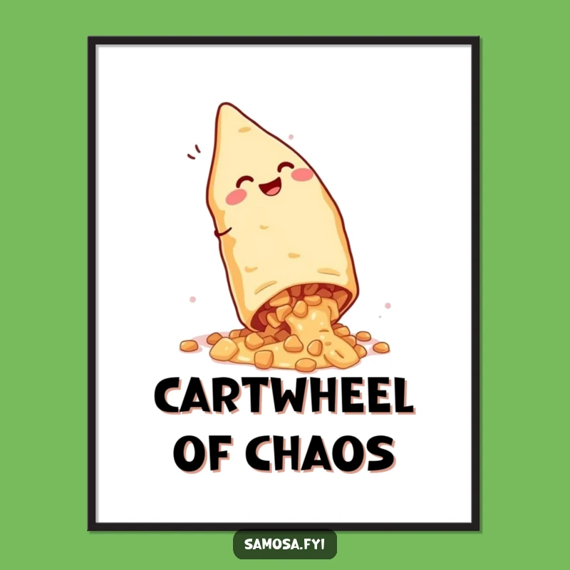 Funny Giggling Samosa Cartwheel Poster - Whimsical Foodie Wall Art