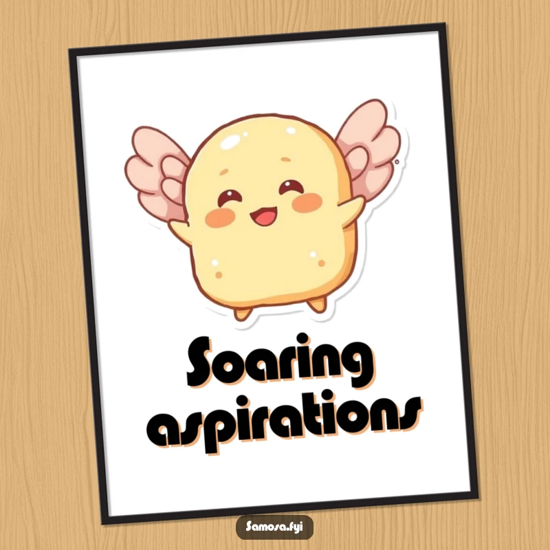 Funny poster art of a cheerful roti character attempting to fly using its flaky layers as wings, capturing optimistic food energy.