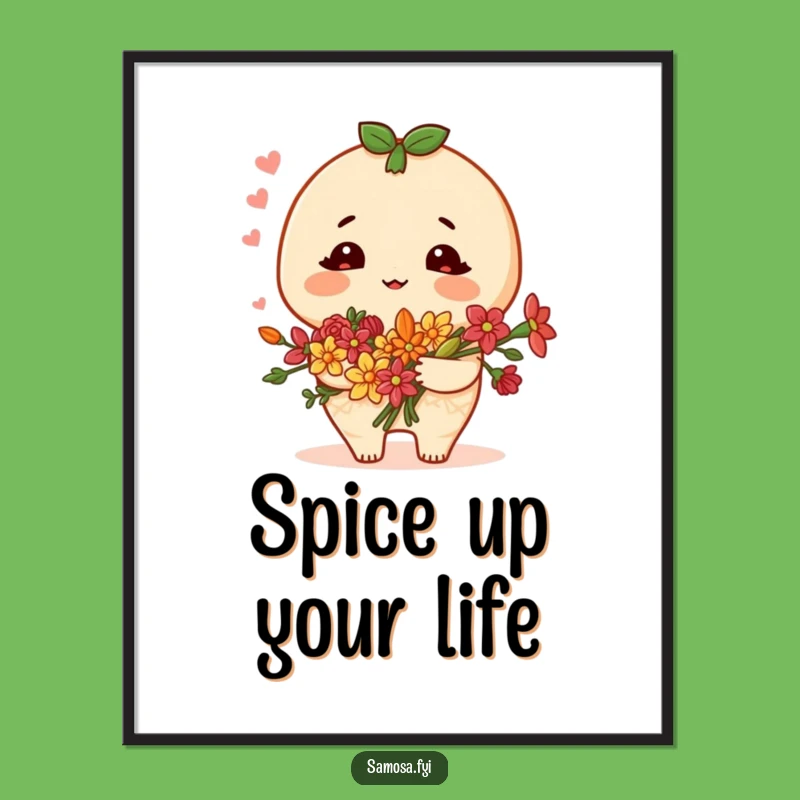 Funny Samosa Poster: Blushing Character, Spice Flowers - Charming Art