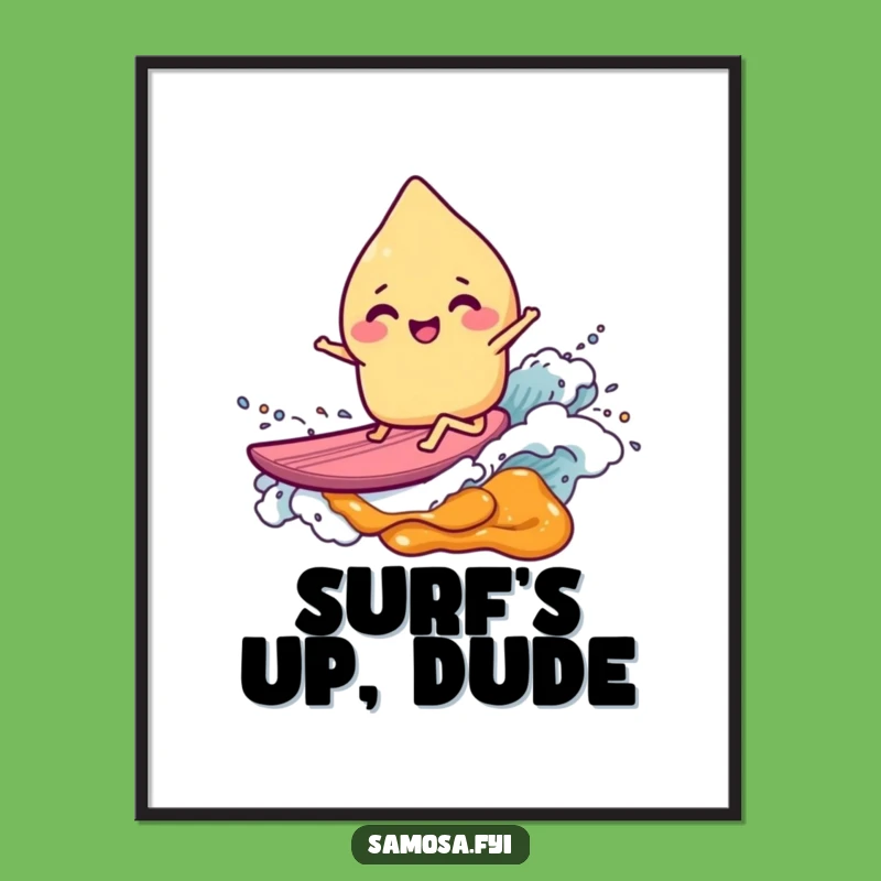 Funny Samosa Surfer Poster: Hilarious Food Art for a Laughing, Festive Funny Gift!