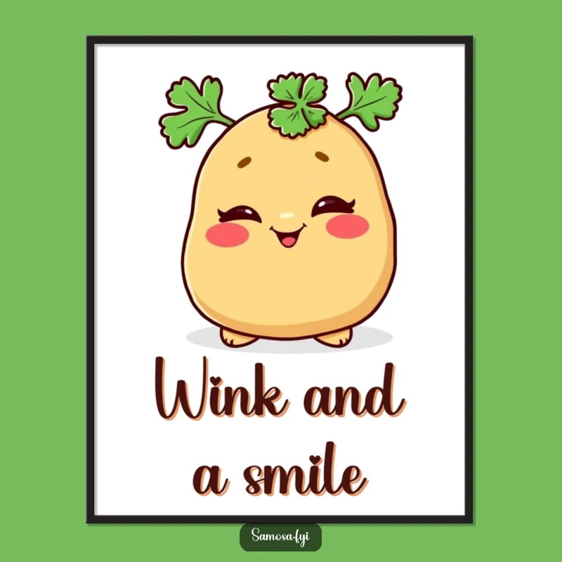 Funny Samosa Parsley Hat Poster - Whimsical Food Art, Hilarious Funny Gift Decor