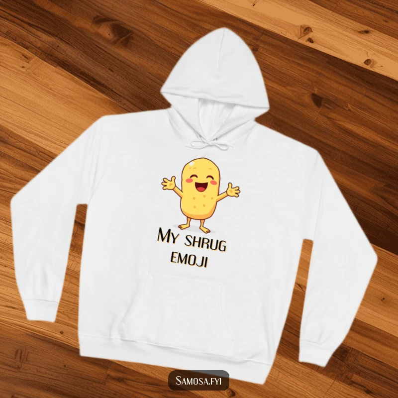 Funny hoodie featuring a cheerful chickpea fritter comically shrugging, conveying a relaxed and humorous attitude.