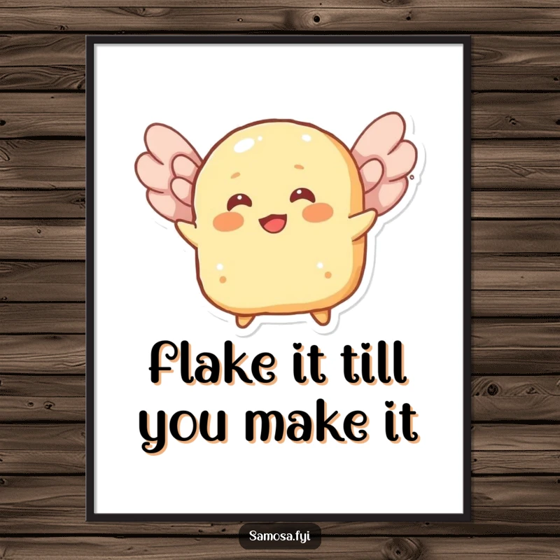 Funny Free Printable Roti Wall Art: A cheerful roti character attempts to fly using its flaky layers like wings.