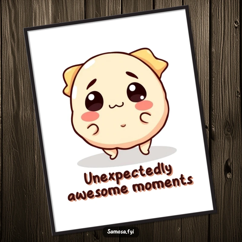 Funny Free Printable Samosa Art: A smiling samosa character captured mid-trip, looking quite surprised.