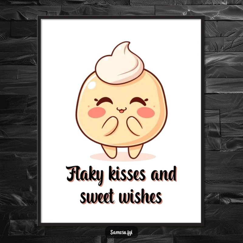 Funny Free Printable Wall Art: A blushing pastry puff character puckering up to blow a sweet kiss, charming decor.