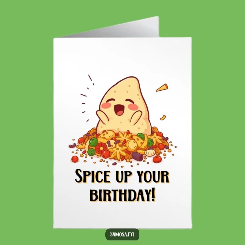 Free Printable Birthday Card: Falling Samosa Funny Downloadable Gift