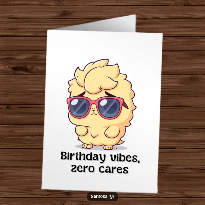 Funny Free Printable Samosa Card: A samosa character wearing oversized sunglasses and shrugging innocently cool.