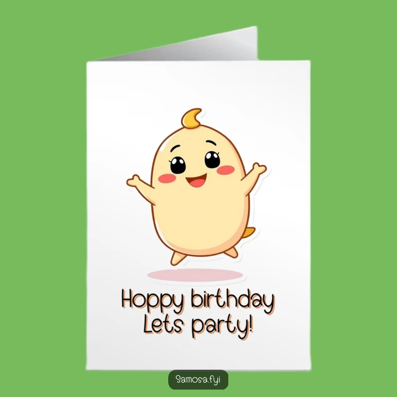 Free Printable Samosa Hop Birthday Card: Funny Grinning Downloadable Gift Card for Kids