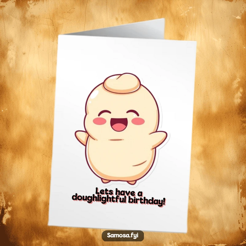 Funny Free Printable Birthday Card: a happy pastry dough character is laughing contagiously while slightly deflating.