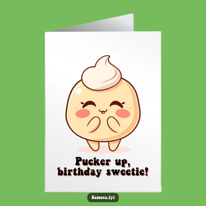 Free Printable Birthday Card: Blushing Pastry Puff Blows Kiss, Sweet Downloadable Gift