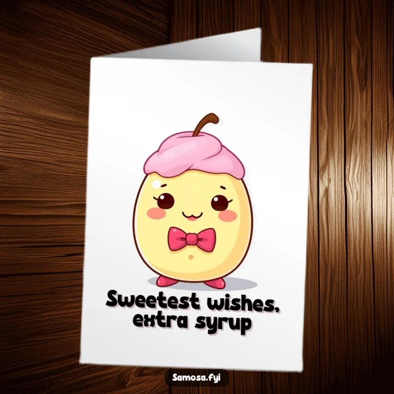 Funny Free Printable Birthday Card featuring a smart Gulab Jamun in a bow tie, ready to celebrate with style.