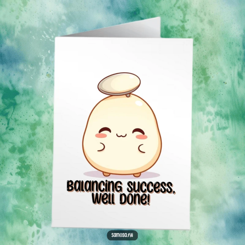 Funny Free Printable Congrats Card: Pastry puff balancing a spoon, a humorous symbol of achieving delicate success.