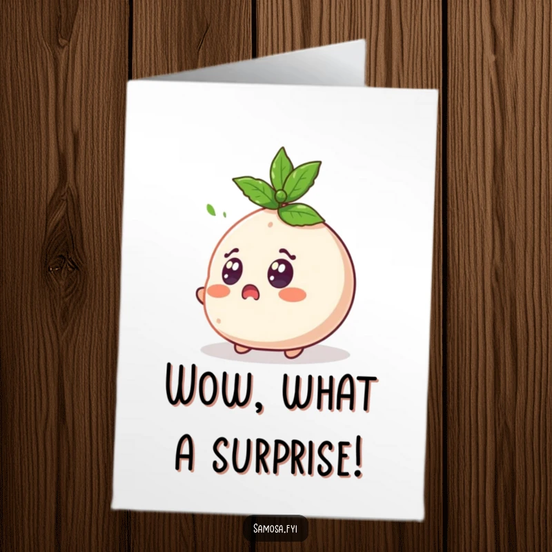Funny Free Printable Congratulations Card: a samosa character expresses wide-eyed astonishment at a floating mint leaf.