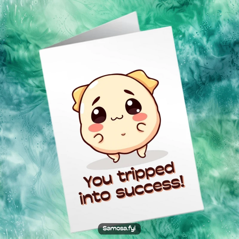 Funny Free Printable Samosa Card: A surprised samosa character tripping and stumbling on its own shape.