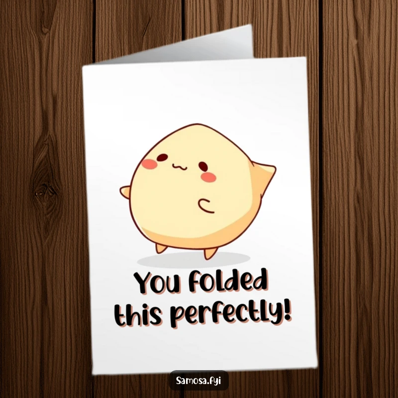 Funny Free Printable Congratulations Card showing a samosa character hilariously stumbling over its own crispy edges, mid-fall.