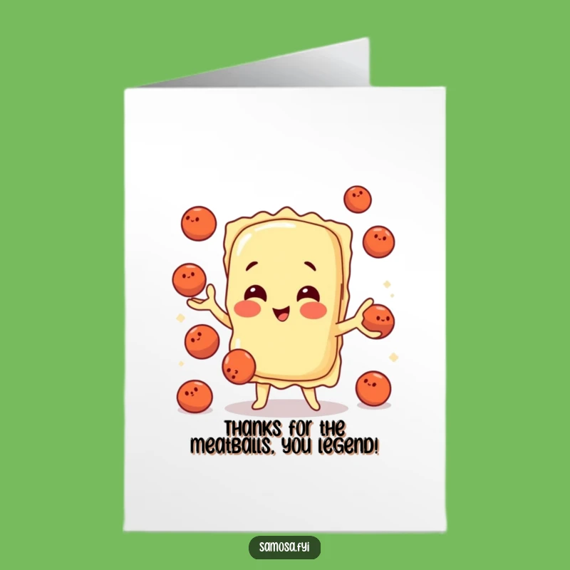 Free Printable Thank You Card: Ravioli Says Thanks with Meatballs, Funny Downloadable Gift