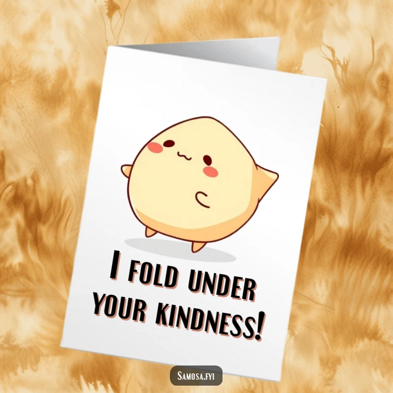 Funny Free Printable Thank You Card with a samosa character caught mid-trip, hilariously tumbling over its own folded edges.