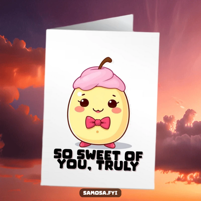 Charming Free Printable Thank You Card showing a suave Gulab Jamun in a bow tie, conveying sweet gratitude.