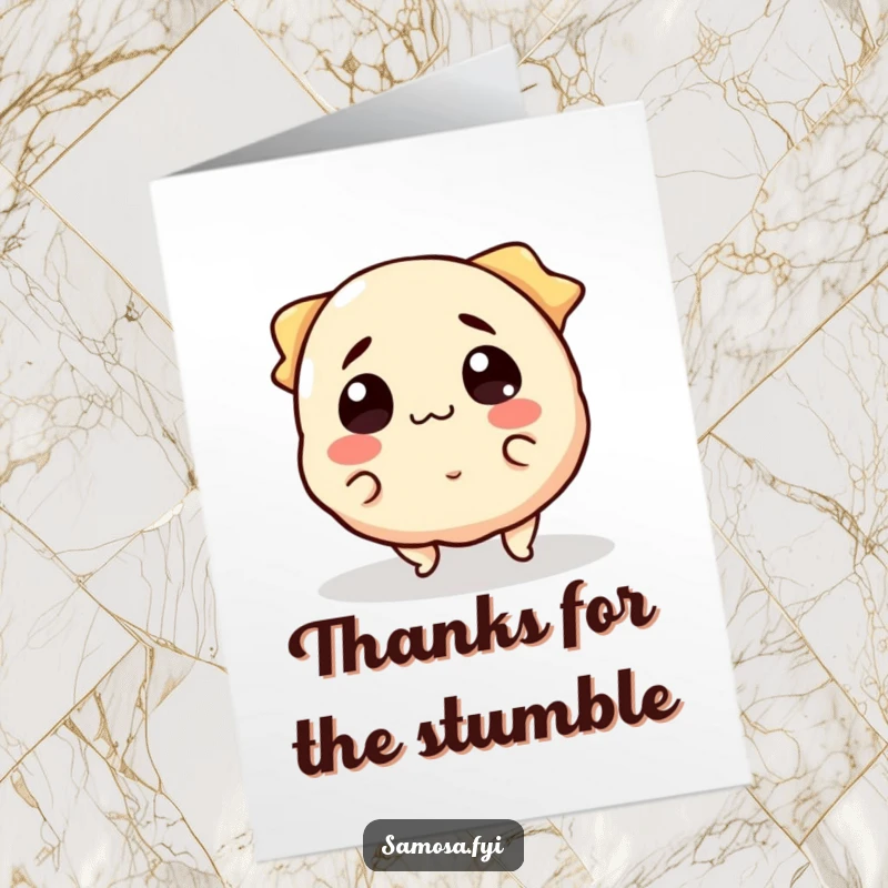 Funny Free Printable Samosa Card: A samosa character looking surprised after tripping over its own crispy edges.