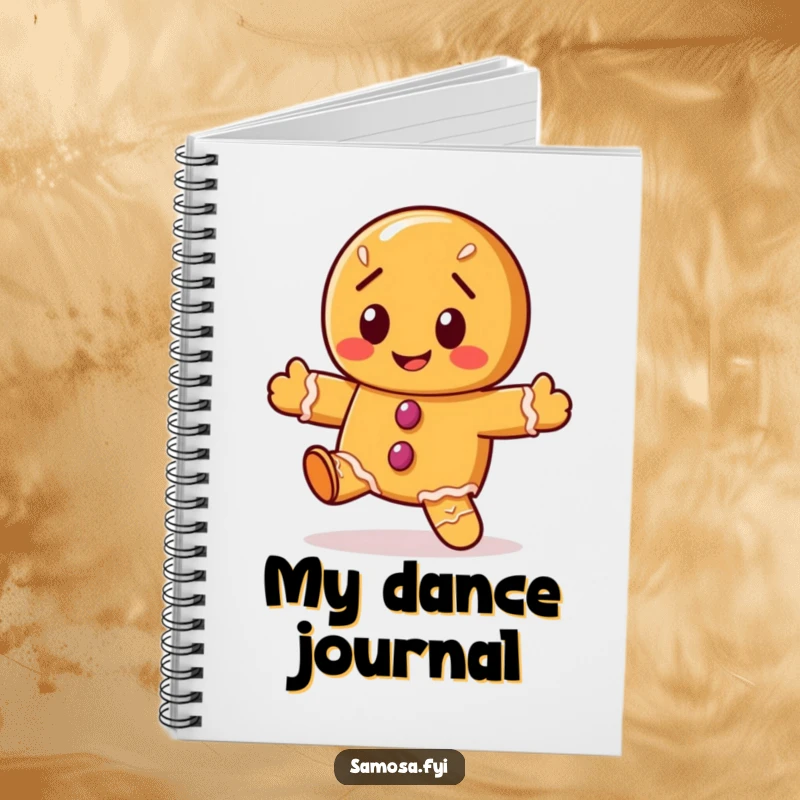 Funny gingerbread cookie notebook cover featuring the character doing a wobbly dance, ideal for holiday journaling.