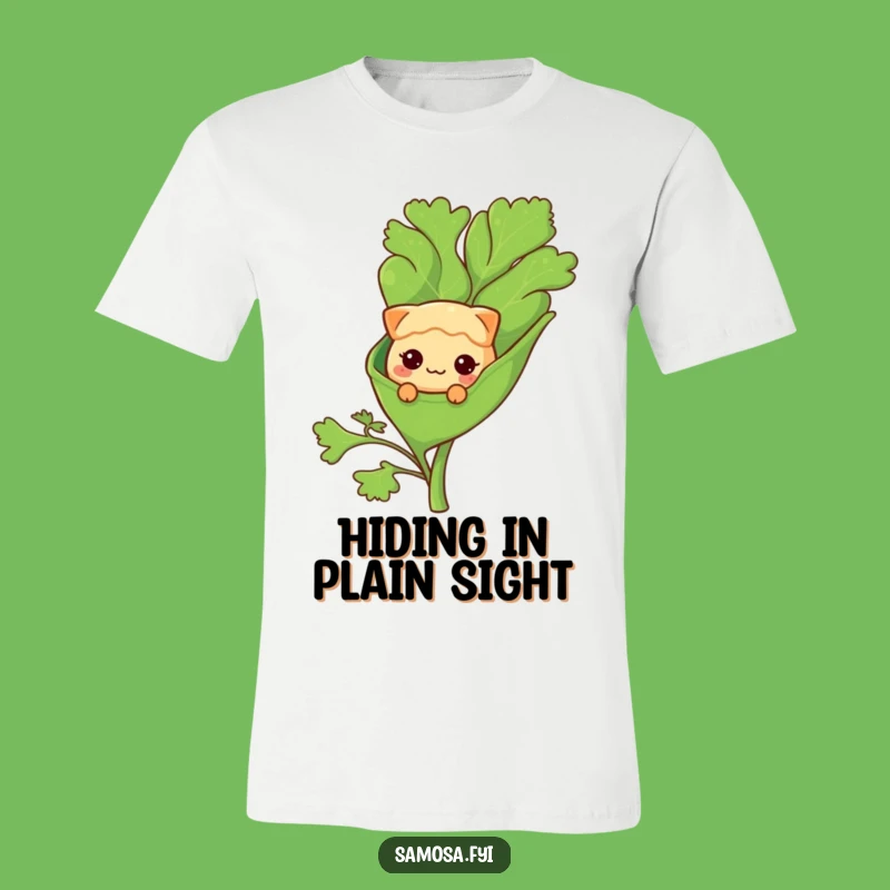 Funny Shy Samosa Coriander Leaf T-Shirt - Cute & Hilarious Snack Tee