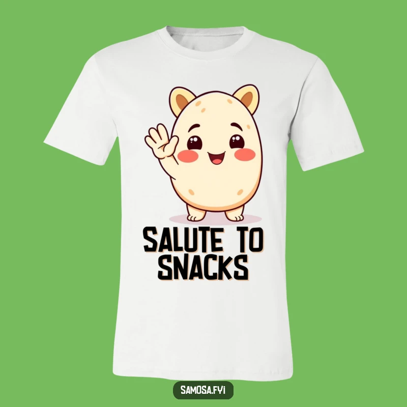 Funny Samosa T-Shirt: Animated Character Saluting, Hilarious & Comfortable Tee