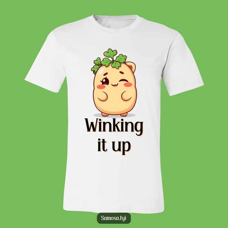 Funny Samosa T-Shirt - Mischievous Wink Parsley Hat Design Gift