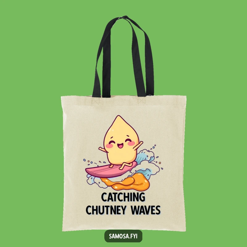 Funny Samosa Surfer Tote Bag: Carry Your Laughs and Groceries with This Funny Gift!