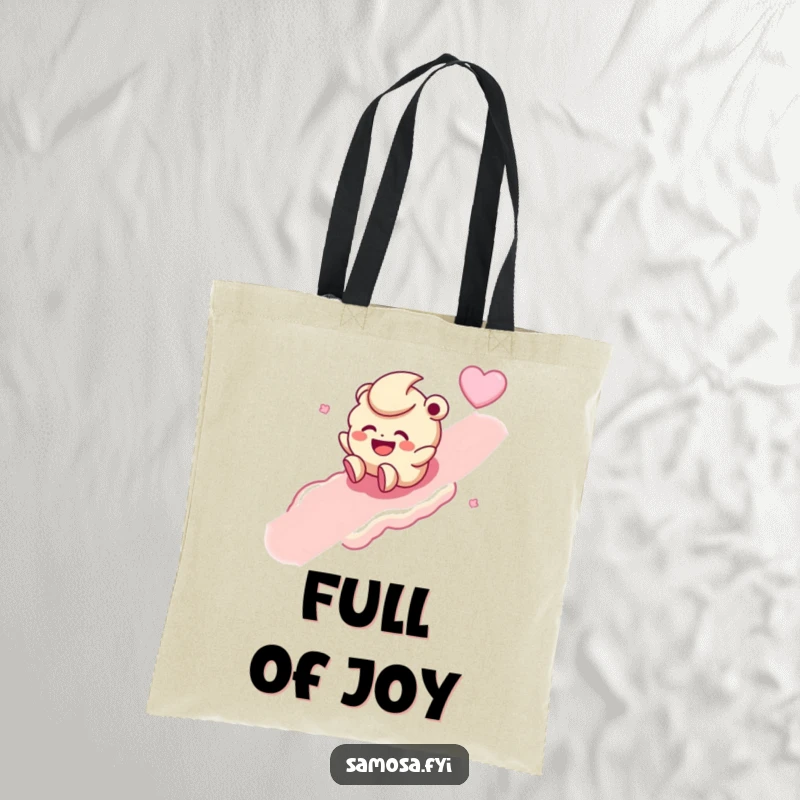 Funny tote bag showcasing a giggling laddoo character having a blast rolling down a sweet, sugary incline.